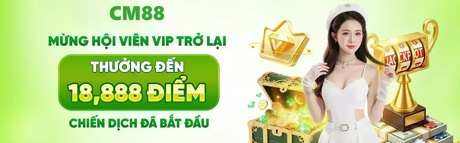 Phiên bản 31: Cơ hội nhận thưởng lên đến 18,888 điểm sẽ được CM88 dành cho các hội viên VIP quay lại trong thời gian khuyến mãi, áp dụng theo quy định của chương trình.